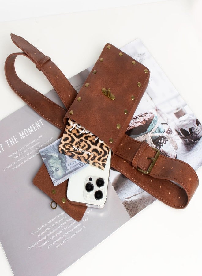SUMGOGO Belt Pouch Waist Bag Fanny Pack Steampunk Phone Holder Medieval Bag Leather Belt Renaissance Cosplay Costume Accessories (1-Brown) - Image 3